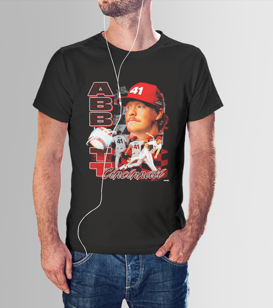 Cincinnati Reds Abbott 41 Baseball Pitcher Portrait Action T-Shirt