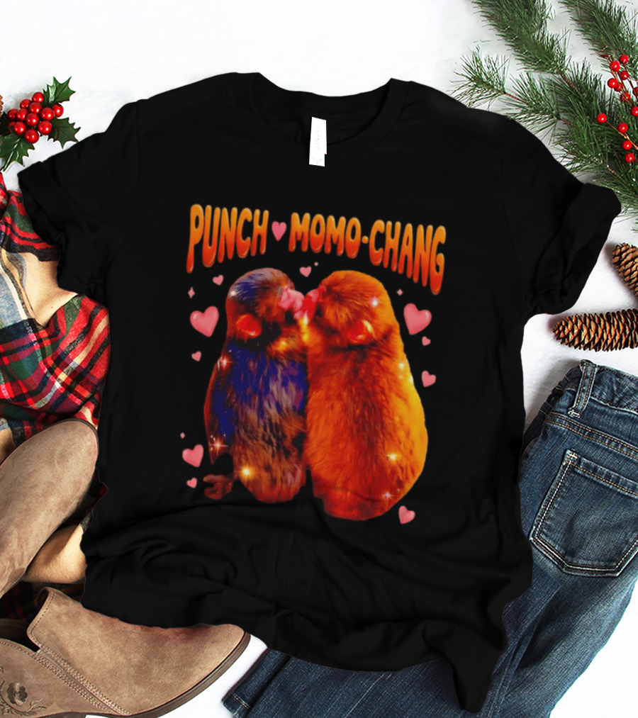 Punch Momo Chang Kissing Monkeys With Hearts T-Shirt
