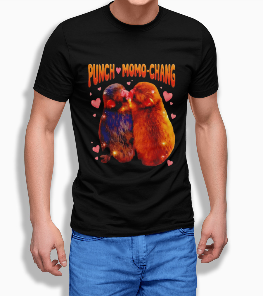 Punch Momo Chang Kissing Monkeys With Hearts T-Shirt