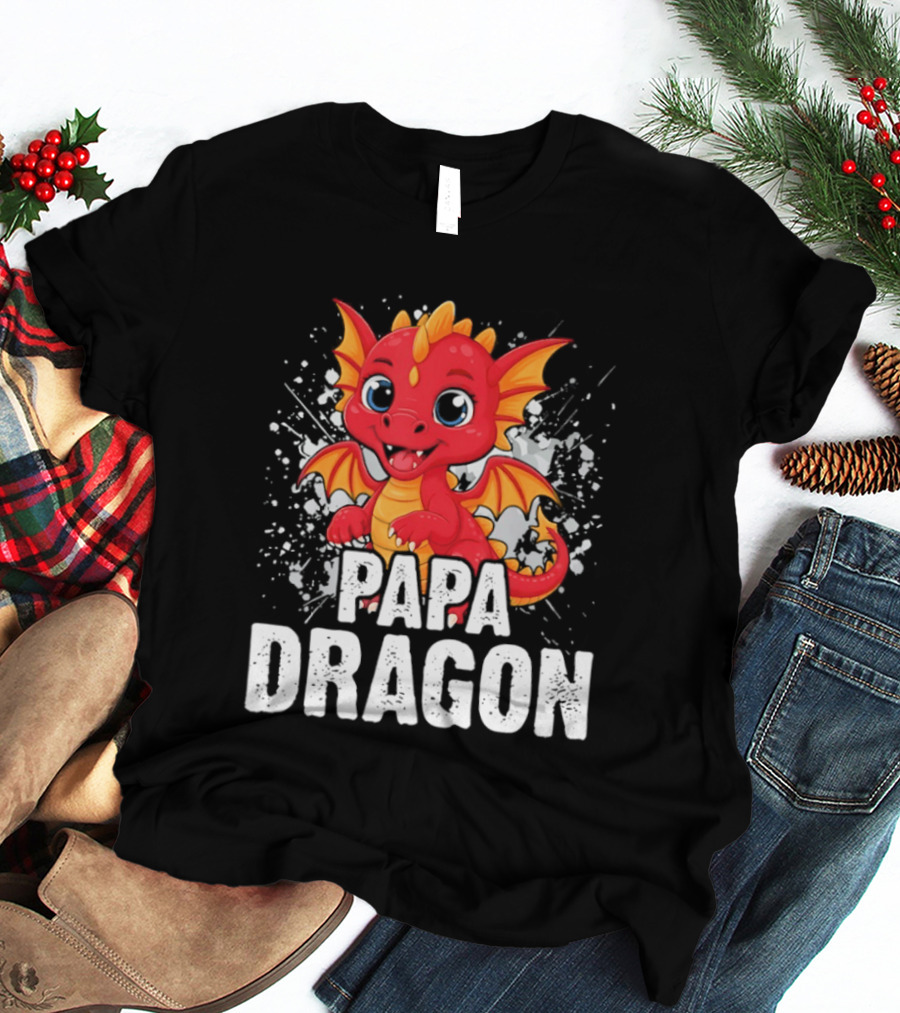 Papa Dragon Cartoon Family Matching Dad Father T-Shirt