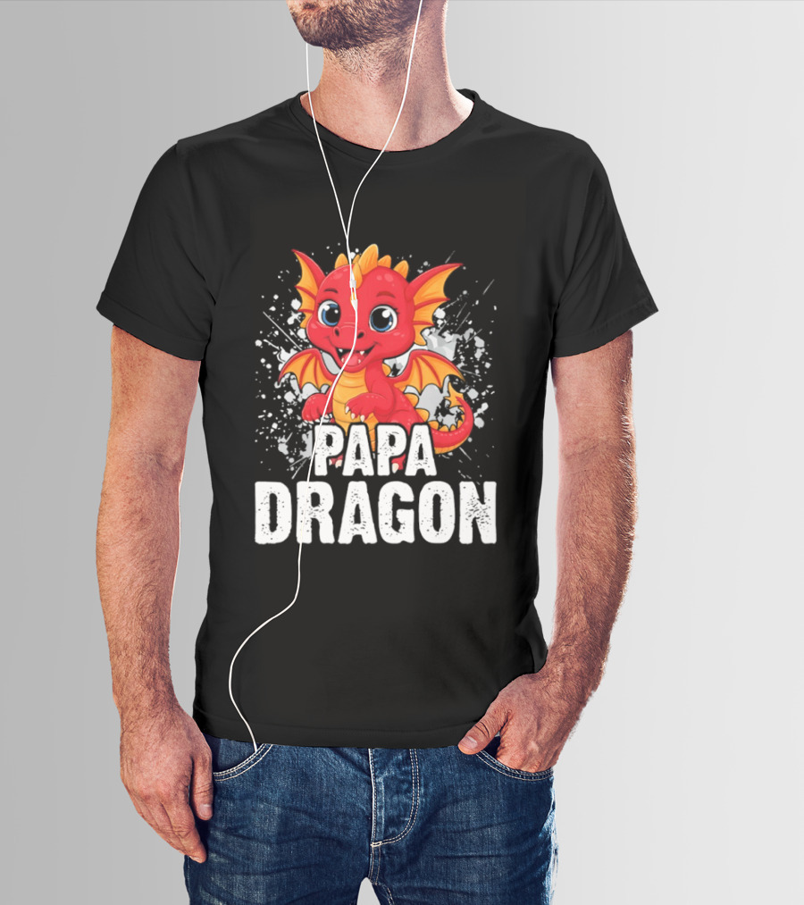Papa Dragon Cartoon Family Matching Dad Father T-Shirt