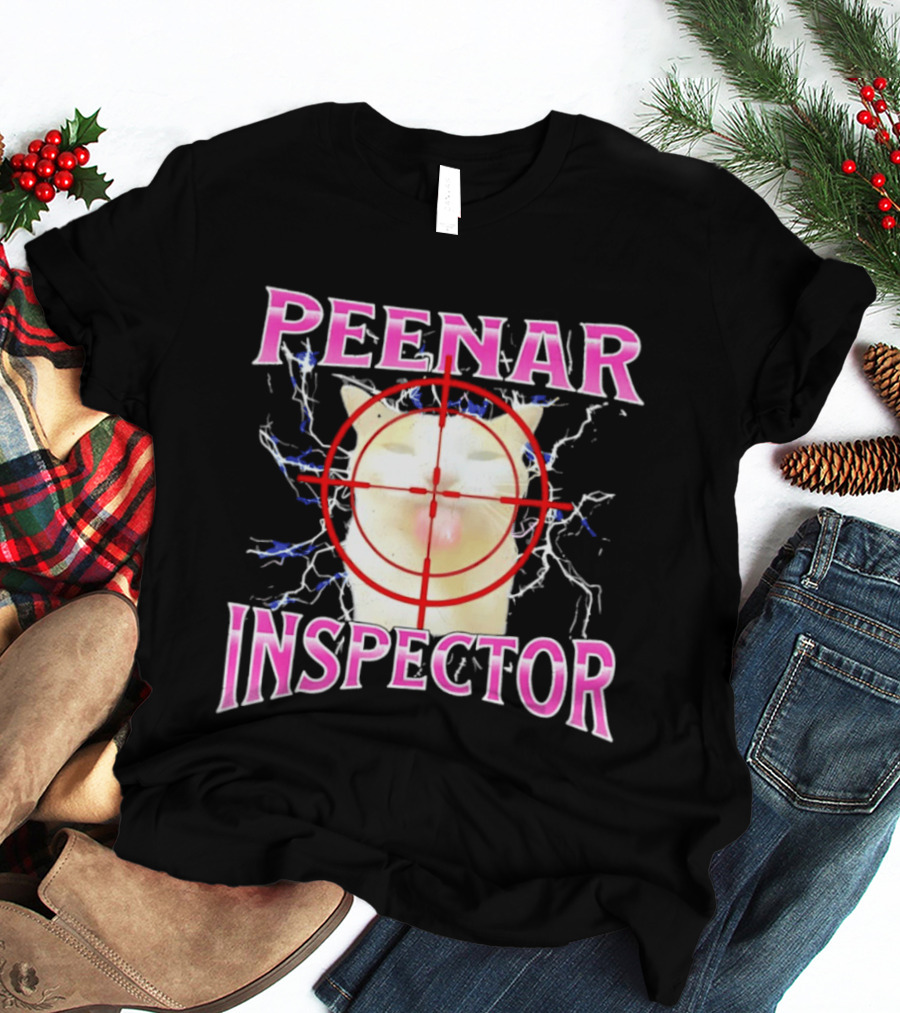 Peenar Inspector Cat Meme With Target Crosshair And Lightning Effects T-Shirt
