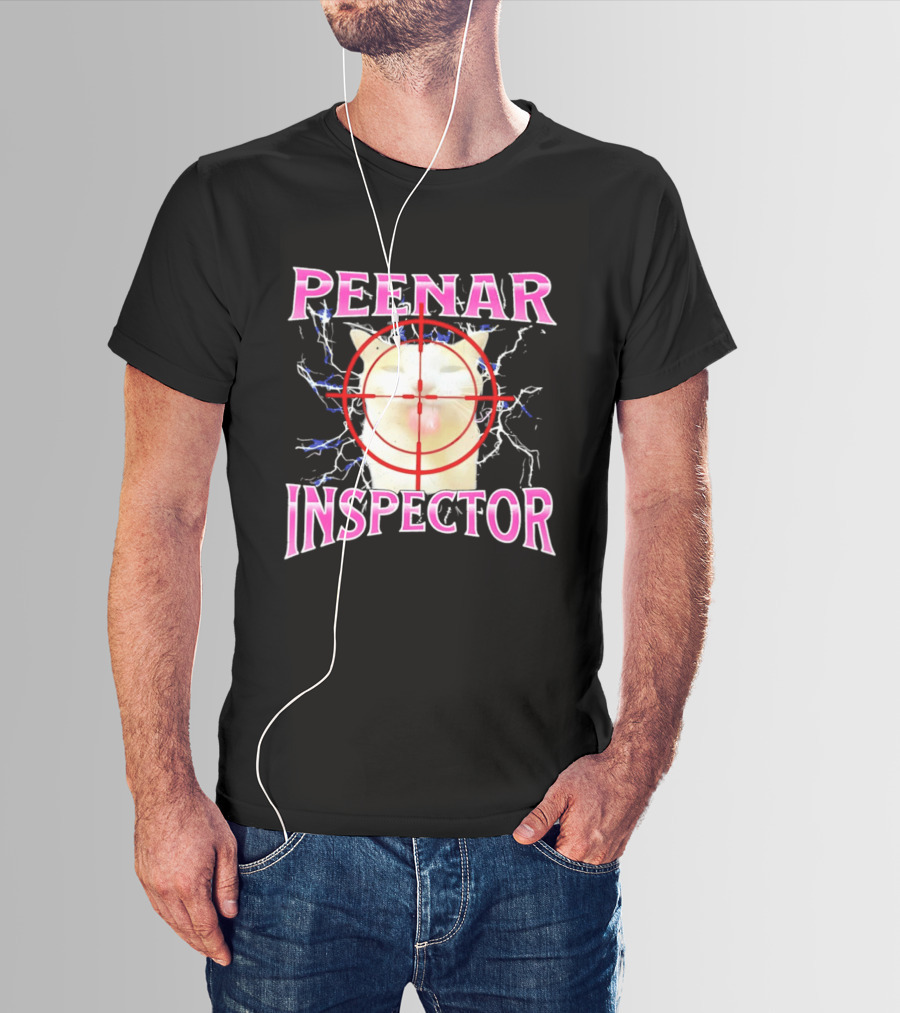 Peenar Inspector Cat Meme With Target Crosshair And Lightning Effects T-Shirt