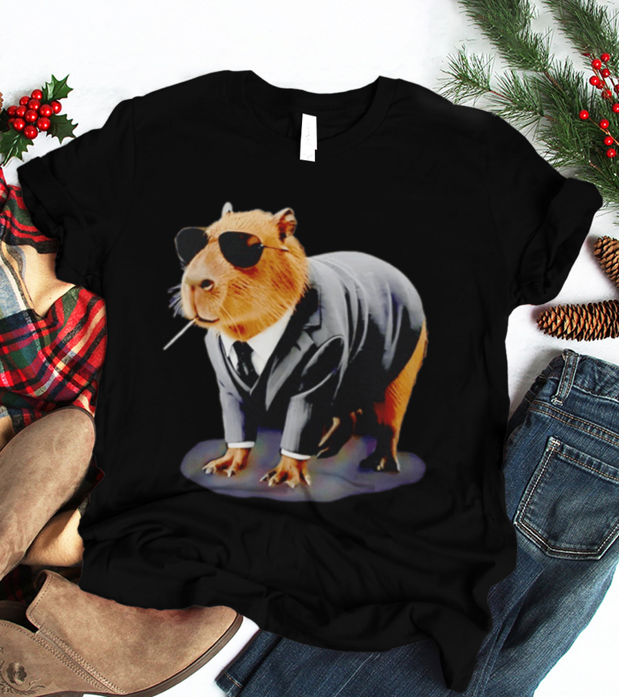 Big Boss Capybara In Suit Vest Sunglasses Water Pig T-Shirt