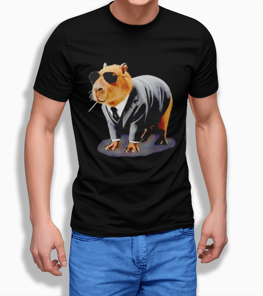 Big Boss Capybara In Suit Vest Sunglasses Water Pig T-Shirt