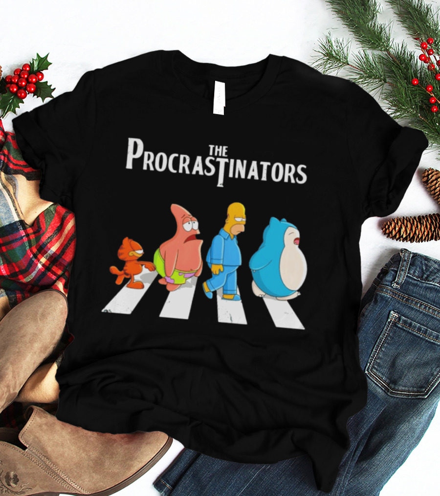 The Procrastinators Cartoon Abbey Road Parody With Iconic Characters Crossing T-Shirt