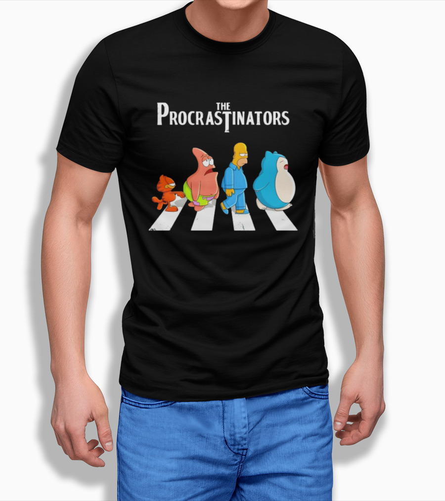 The Procrastinators Cartoon Abbey Road Parody With Iconic Characters Crossing T-Shirt