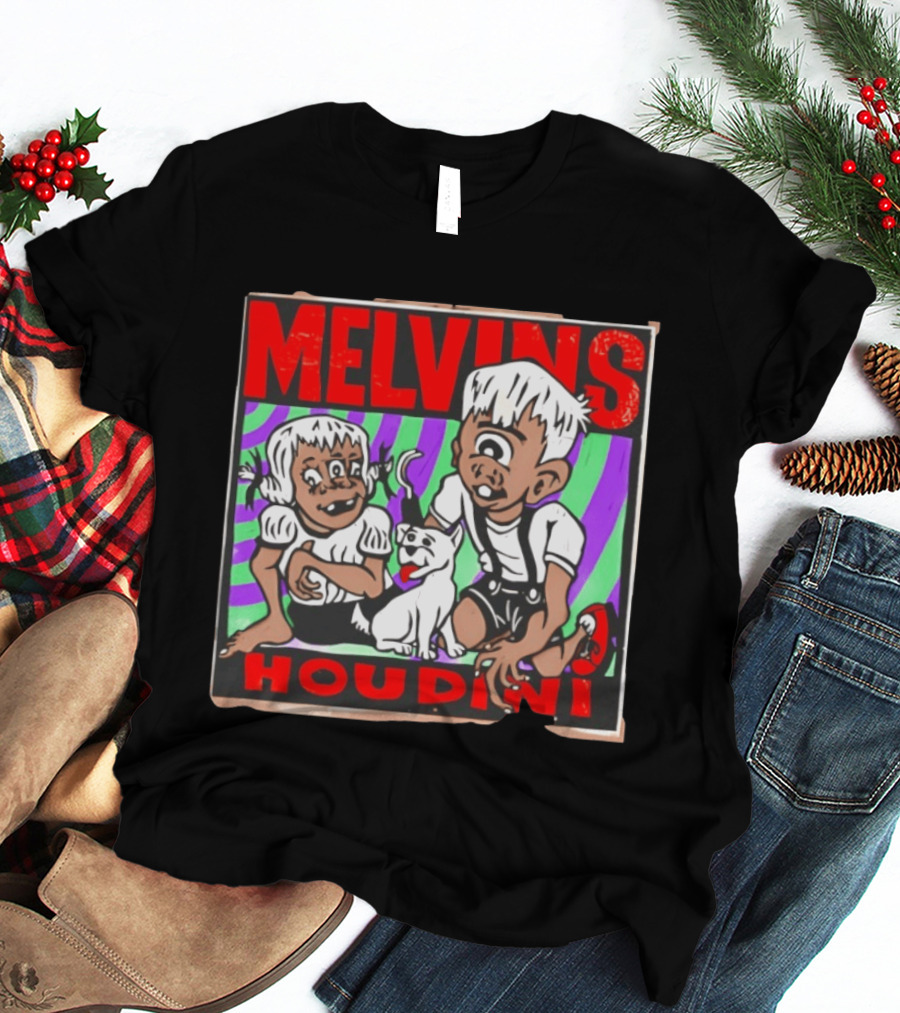 Melvins Houdini Album Cover Art With Two Cartoon Characters And Cat T-Shirt
