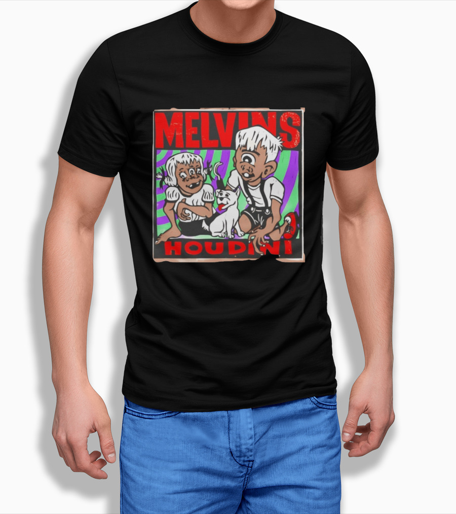 Melvins Houdini Album Cover Art With Two Cartoon Characters And Cat T-Shirt
