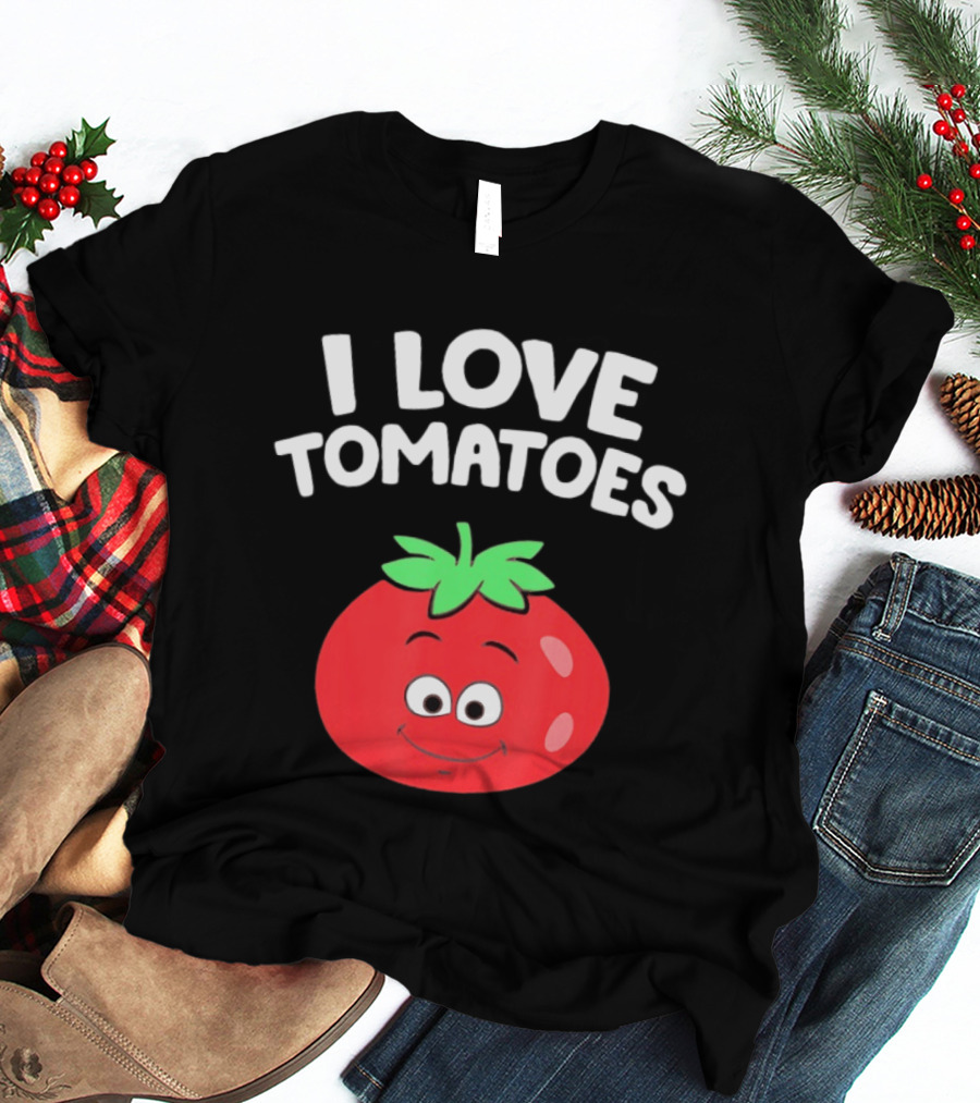 I Love Tomatoes Happy Smiling Tomato Cartoon T-Shirt