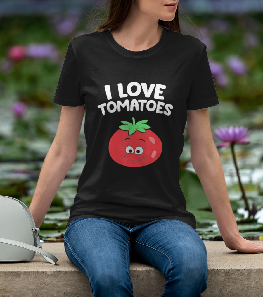 I Love Tomatoes Happy Smiling Tomato Cartoon T-Shirt