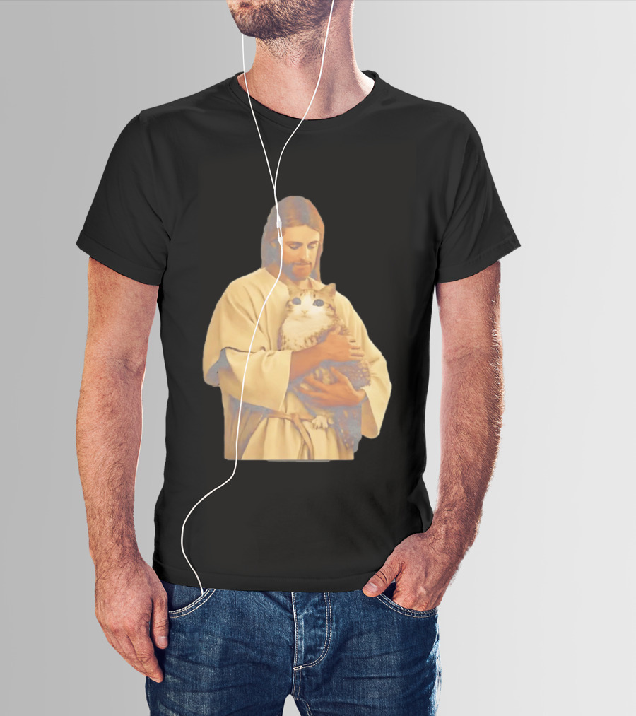Jesus Embracing Chubby Cat T-Shirt