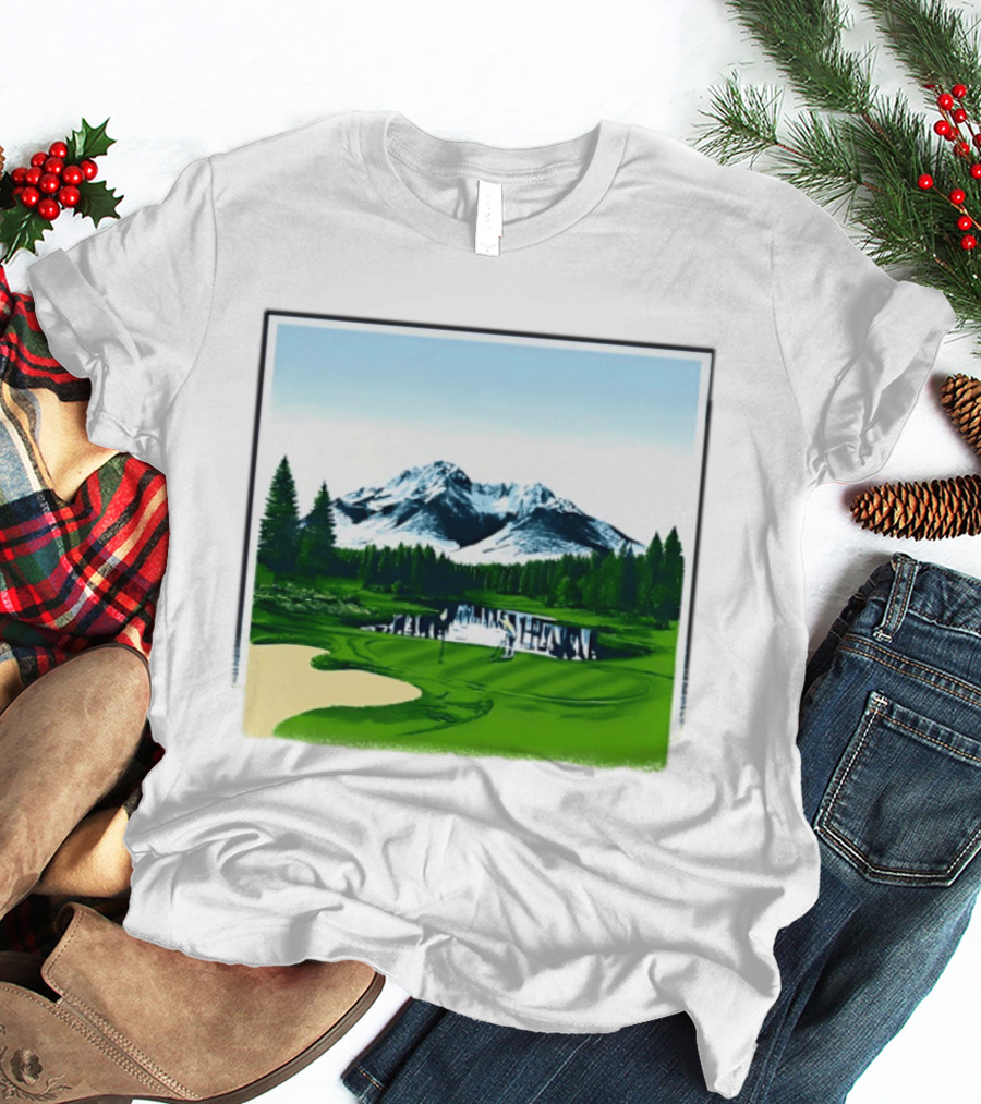 Golf Course Mountain Landscape Scenic Nature Forest Greenery Snowcapped Peaks T-Shirt