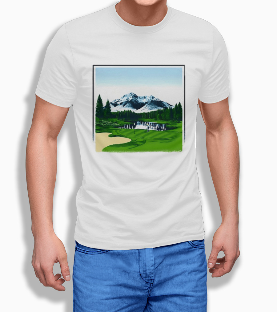 Golf Course Mountain Landscape Scenic Nature Forest Greenery Snowcapped Peaks T-Shirt