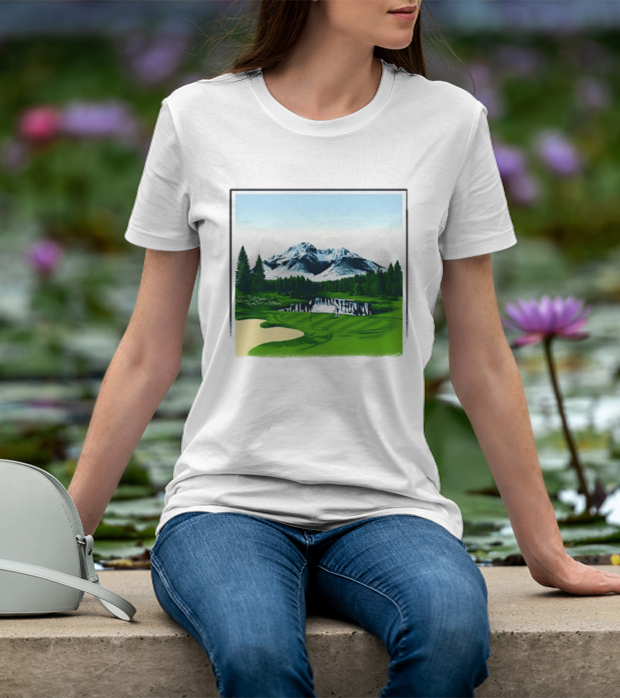 Golf Course Mountain Landscape Scenic Nature Forest Greenery Snowcapped Peaks T-Shirt