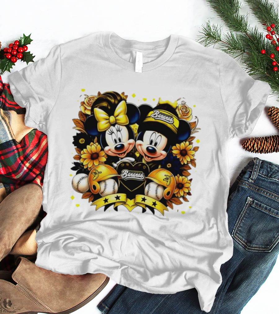Mickey And Minnie Disney X Savannah Bananas Baseball Collaboration Floral T-Shirt