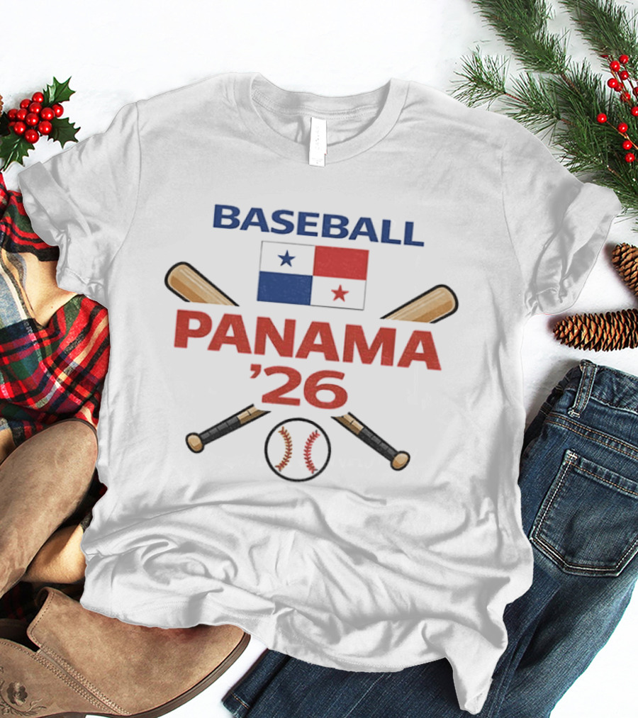 Panama Baseball 2026 Flag And Crossed Bats Baseball T-Shirt