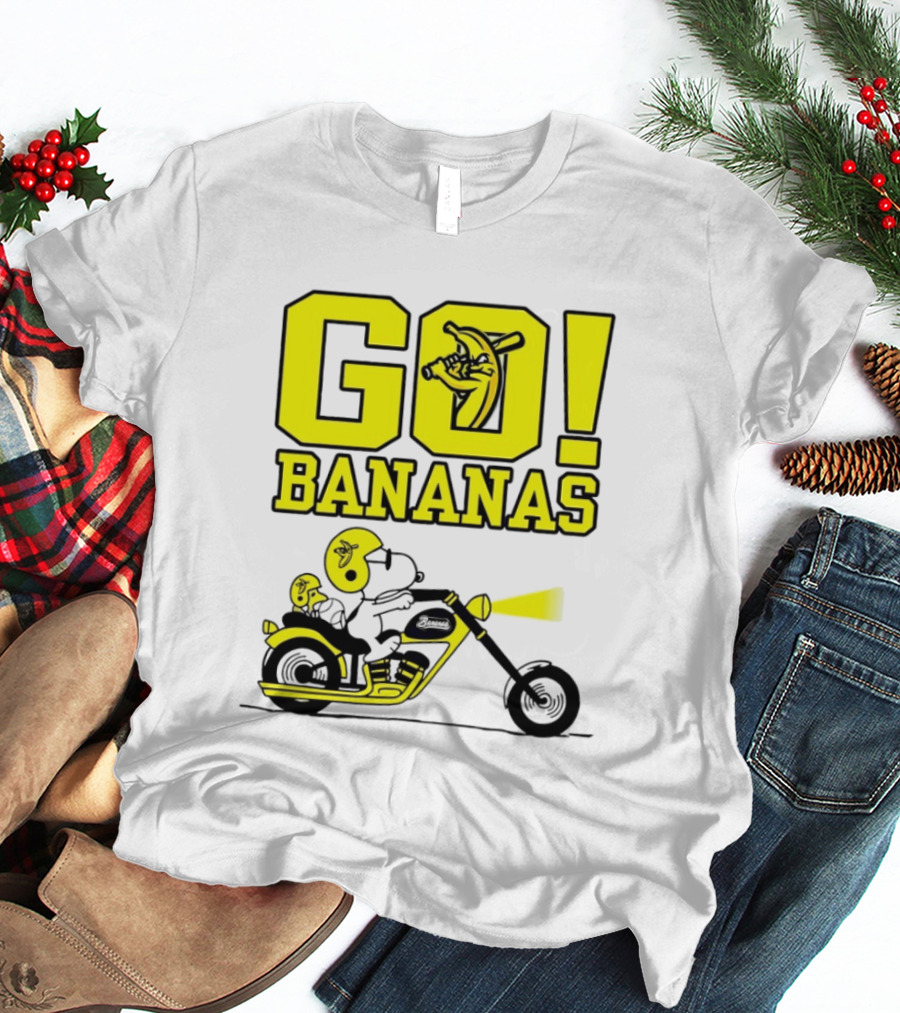 Snoopy Woodstock Go Bananas Motorcycle Savannah Bananas T-Shirt