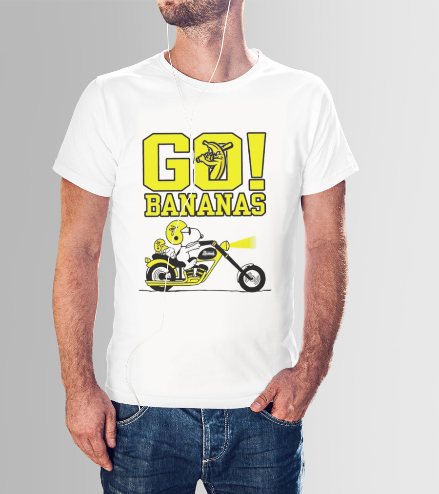 Snoopy Woodstock Go Bananas Motorcycle Savannah Bananas T-Shirt