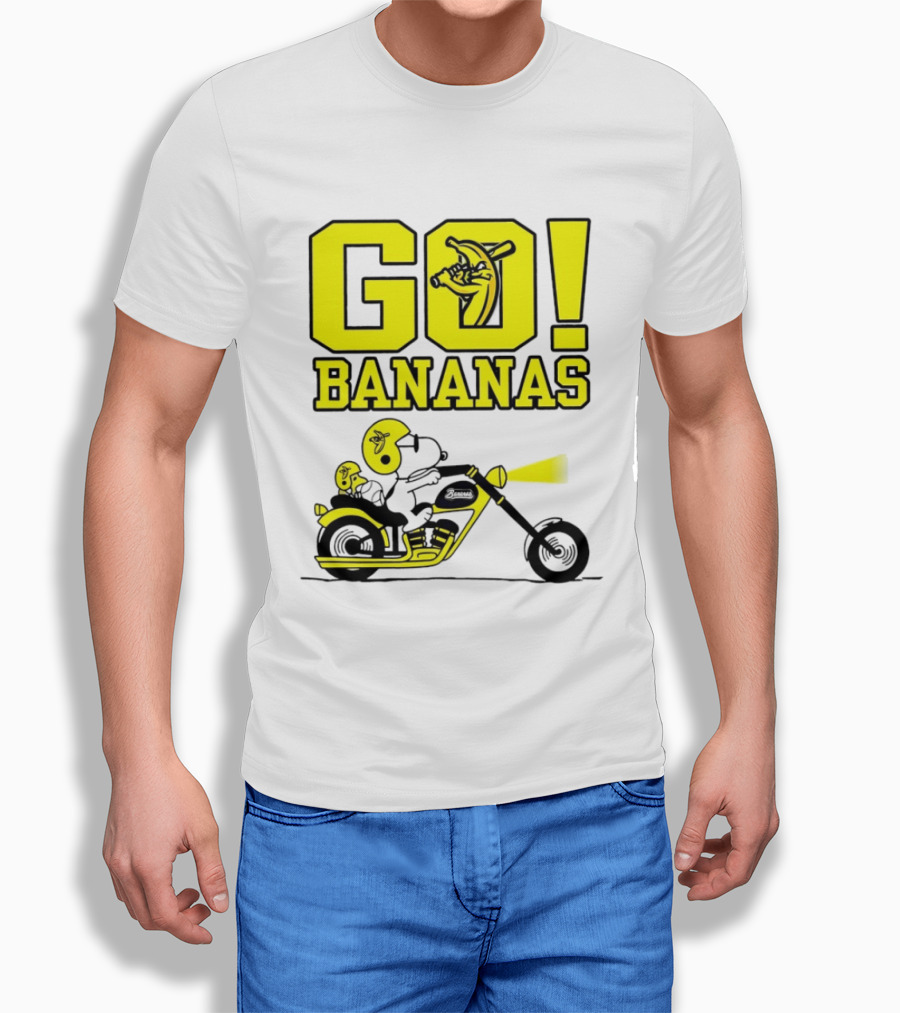 Snoopy Woodstock Go Bananas Motorcycle Savannah Bananas T-Shirt