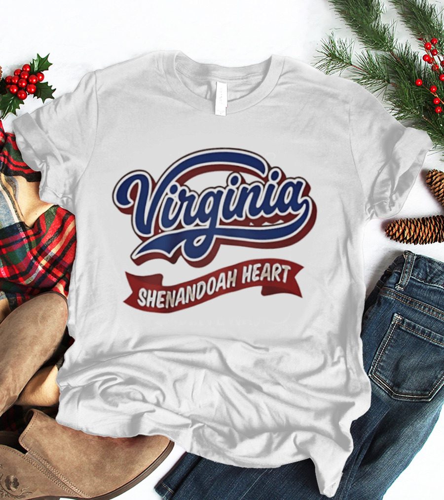 Virginia Shenandoah Heart Vintage Style Script And Ribbon T-Shirt