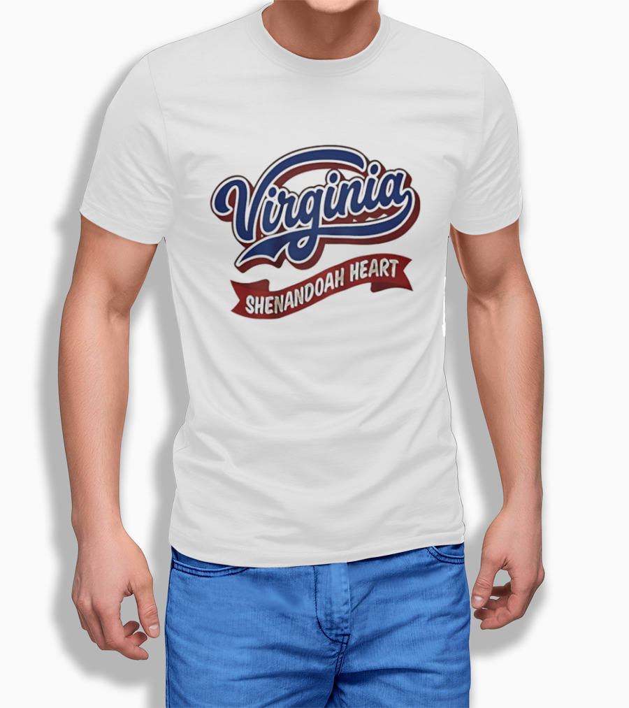Virginia Shenandoah Heart Vintage Style Script And Ribbon T-Shirt