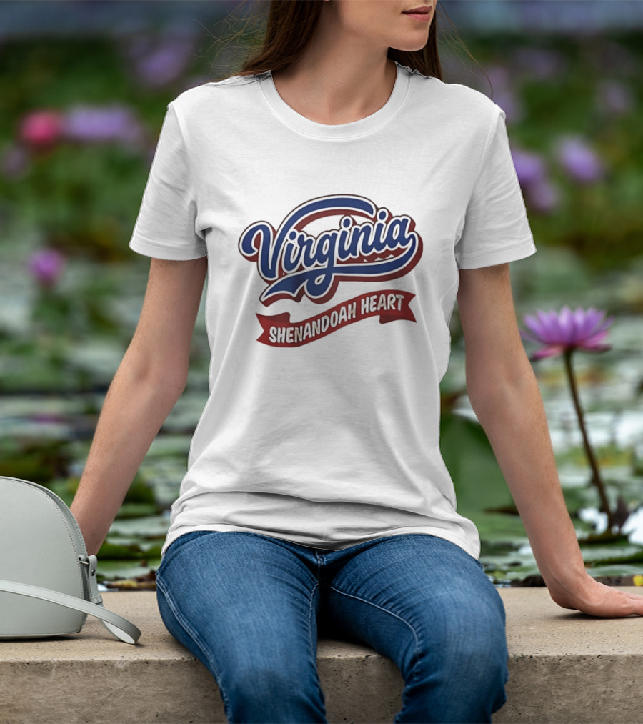 Virginia Shenandoah Heart Vintage Style Script And Ribbon T-Shirt