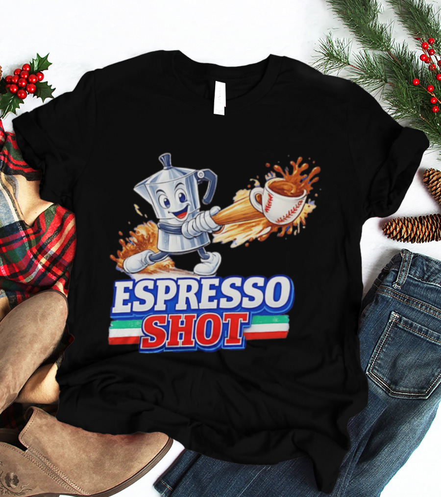 Espresso Shot Moka Pot Baseball Italy Flag T-Shirt
