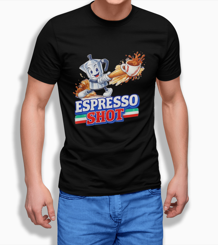 Espresso Shot Moka Pot Baseball Italy Flag T-Shirt