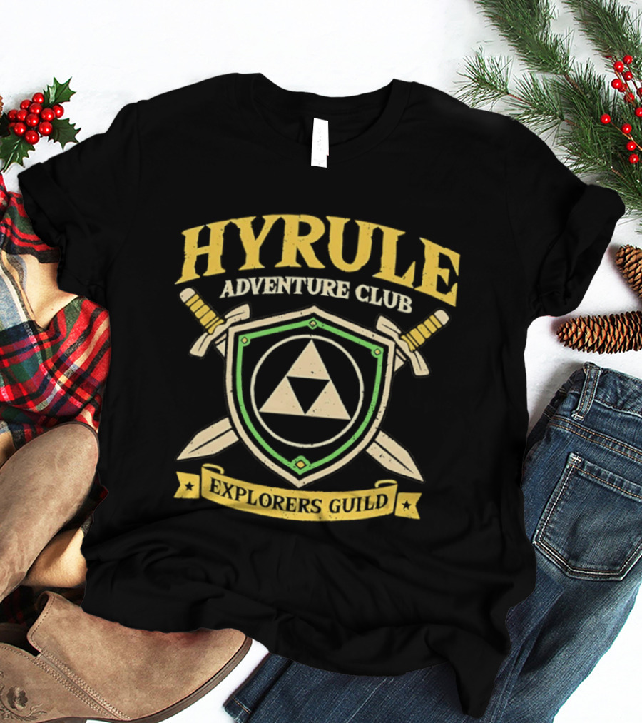 Hyrule Adventure Club Explorers Guild Triforce Shield Swords T-Shirt
