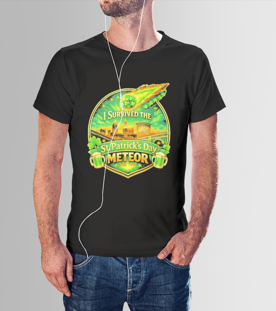 I Survived The St Patrick's Day Meteor 2026 Cityscape And Cloverburst T-Shirt