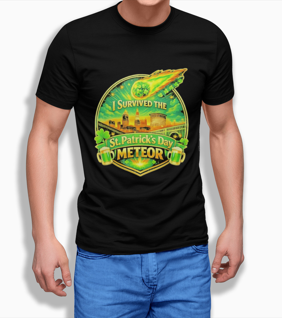 I Survived The St Patrick's Day Meteor 2026 Cityscape And Cloverburst T-Shirt