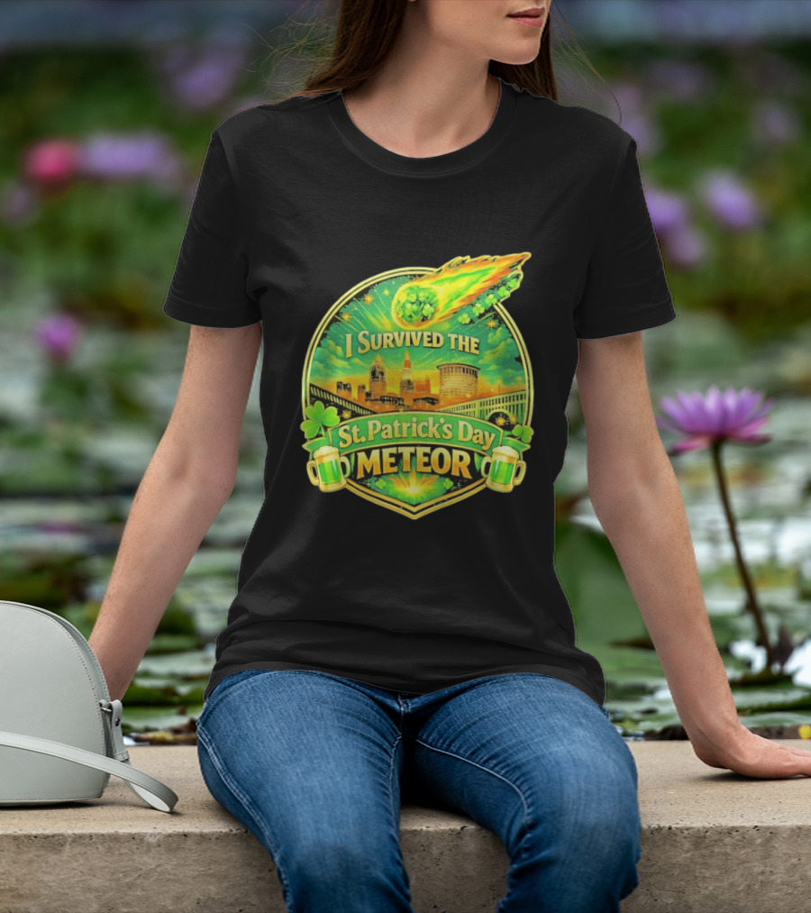 I Survived The St Patrick's Day Meteor 2026 Cityscape And Cloverburst T-Shirt