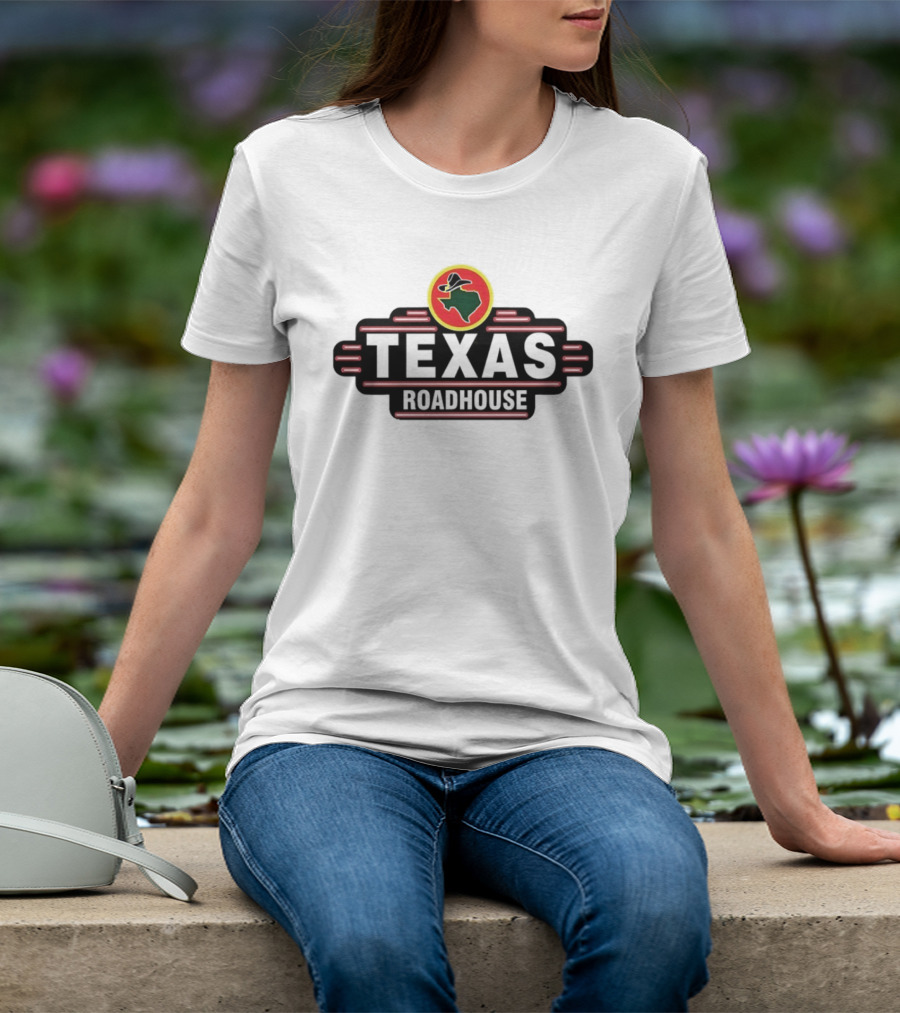 Texas Roadhouse Neon Western Logo Cowboy Hat State Shape T-Shirt