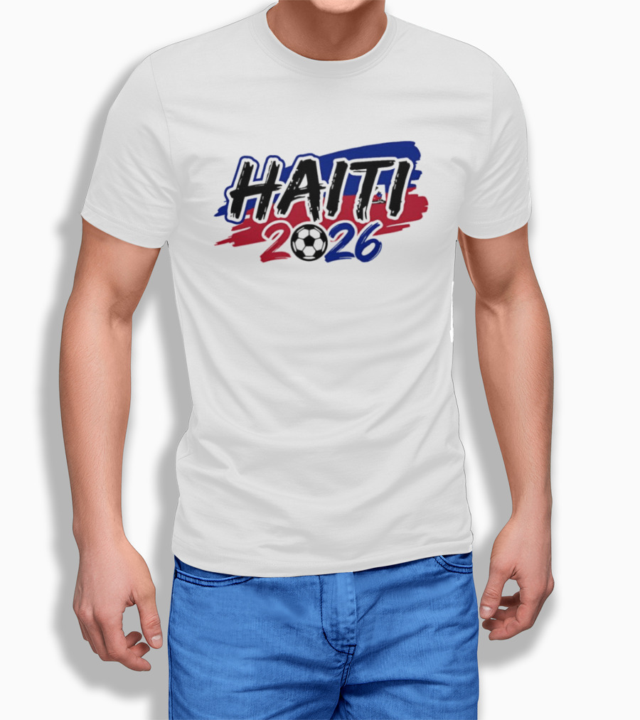 Haiti 2026 Soccer Emblem With Red And Blue Brush Strokes T-Shirt