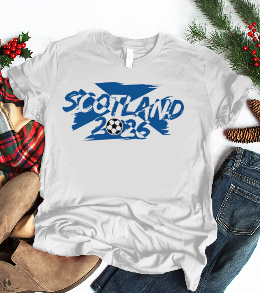 Scotland 2026 Soccer Emblem With Blue Brushstroke T-Shirt