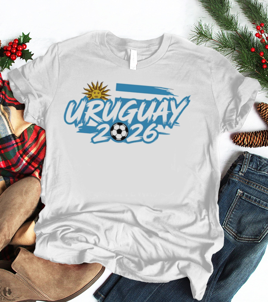 Uruguay 2026 Sun And Soccerball Icon With Blue Brushstroke T-Shirt
