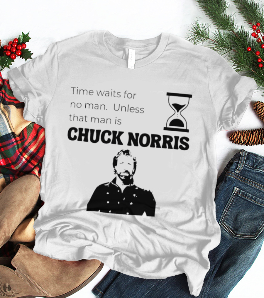 Time Waits For No Man Unless That Man Is Chuck Norris Hourglass Image T-Shirt