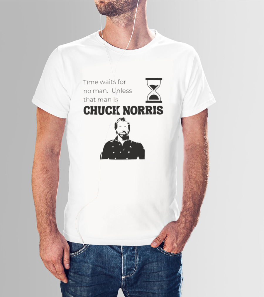 Time Waits For No Man Unless That Man Is Chuck Norris Hourglass Image T-Shirt
