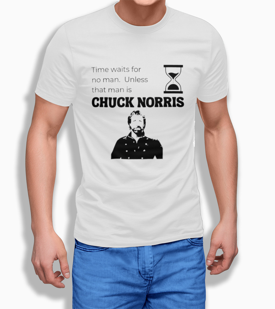 Time Waits For No Man Unless That Man Is Chuck Norris Hourglass Image T-Shirt