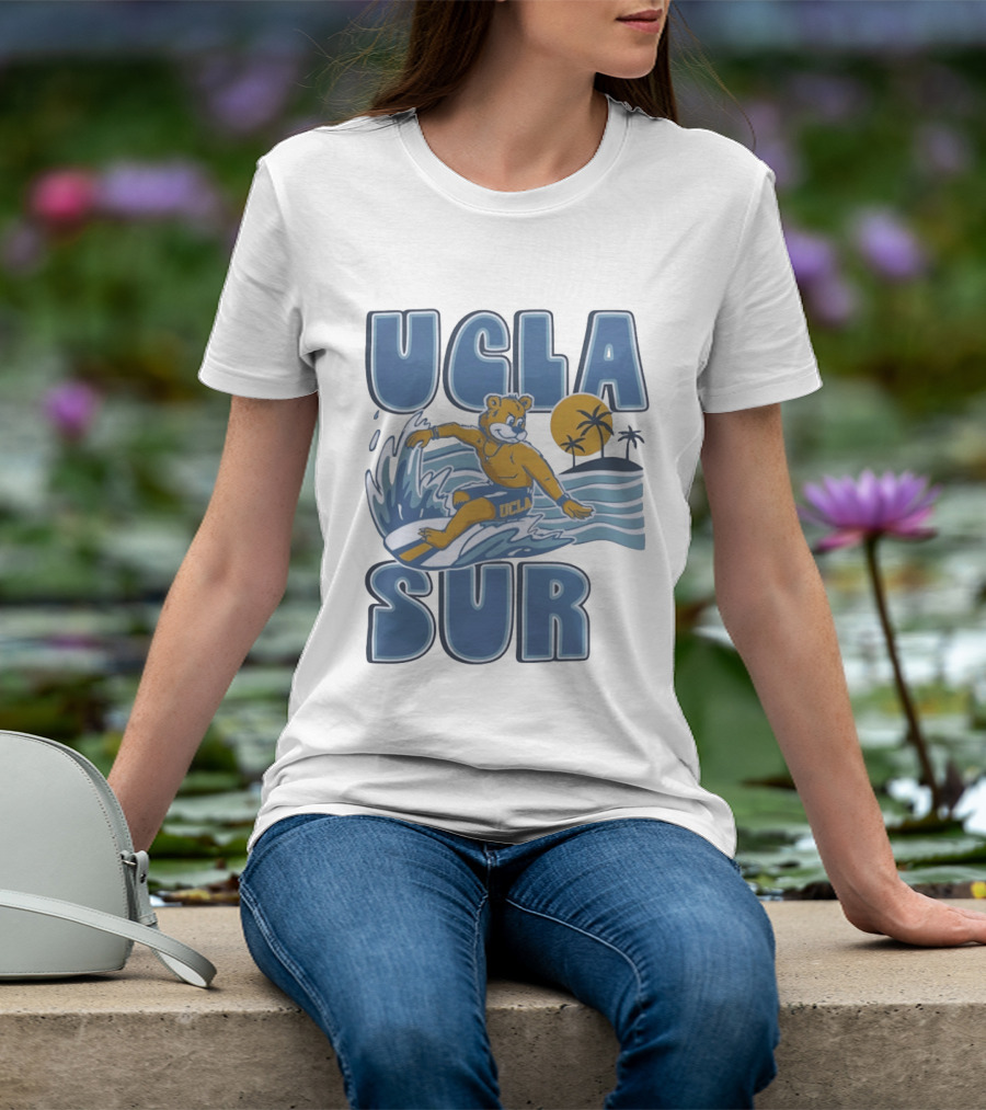 UCLA Joe Bruin Surfing Waves With Palm Trees And Sun T-Shirt