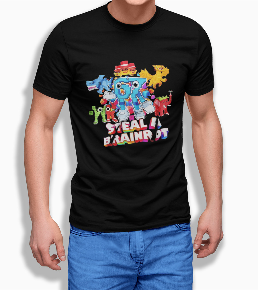 Steal A Brainrot 67 Blocks Colorful Characters T-Shirt