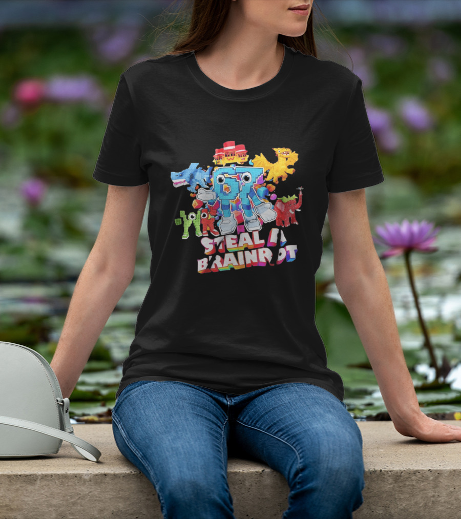 Steal A Brainrot 67 Blocks Colorful Characters T-Shirt