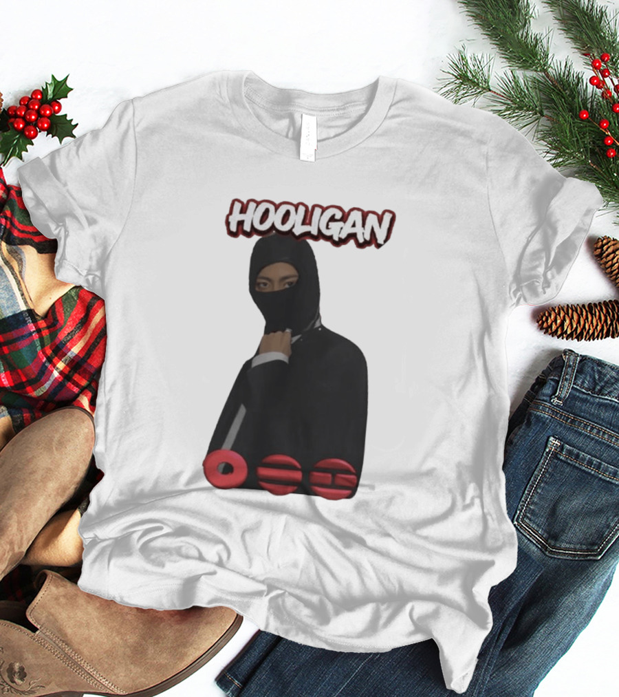 Hooligan Masked Style With BTS Concert Red Accents T-Shirt