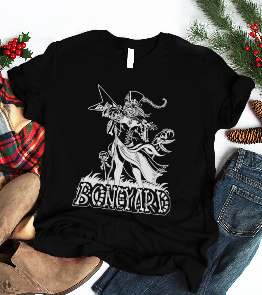 Boneyard Rocker Skeleton Woman Flying V Guitar T-Shirt