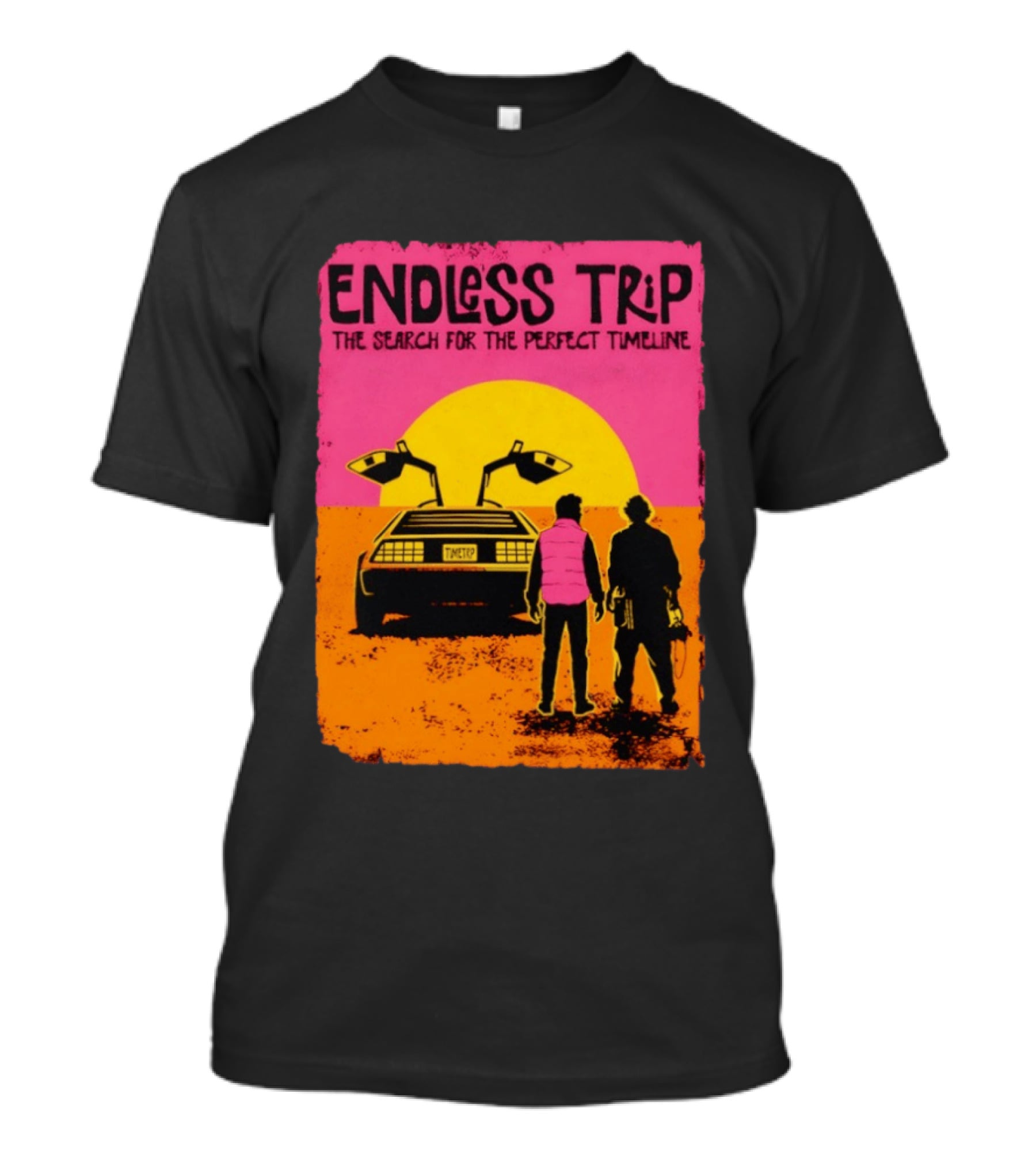 Endless Trip The Search For The Perfect Timeline Back To The Future Sunset Retro Car Journey T-Shirt