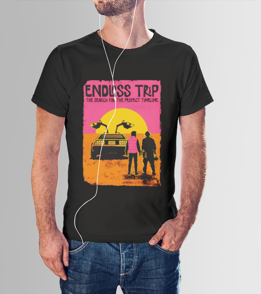 Endless Trip The Search For The Perfect Timeline Back To The Future Sunset Retro Car Journey T-Shirt