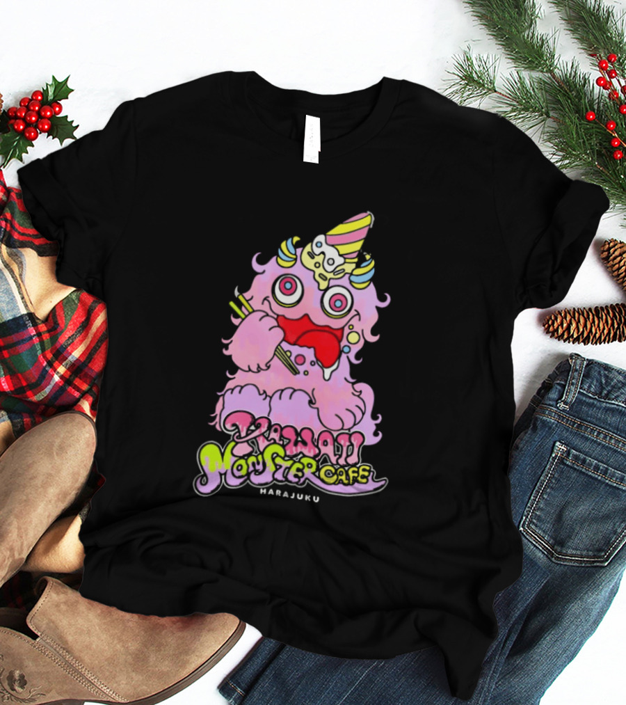 Kawaii Monster Cafe Harajuku Pink Fluffy Creature Fun T-Shirt