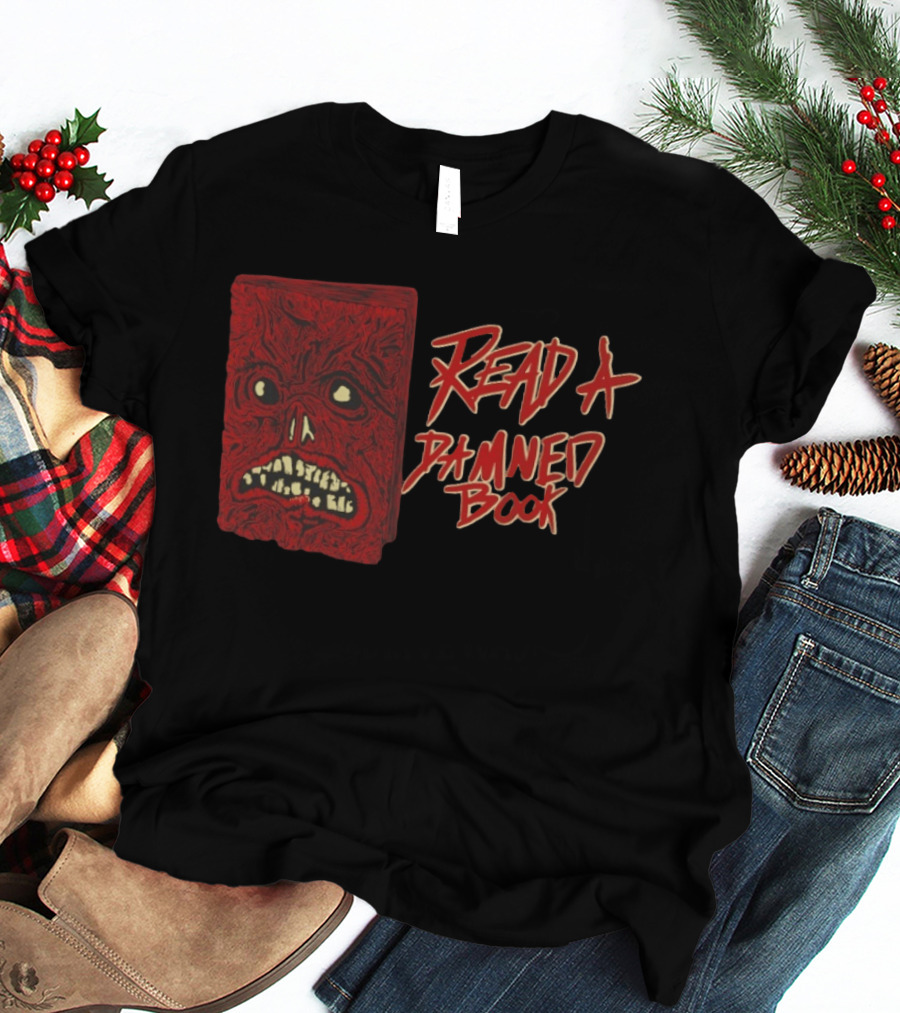 Read A Damned Book Creepy Red Monster Face T-Shirt
