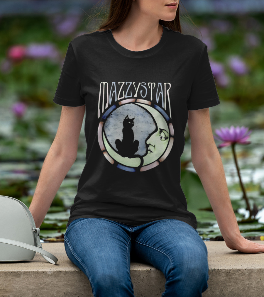 Mazzy Star Black Cat Moon Stained Glass Crescent Moon T-Shirt